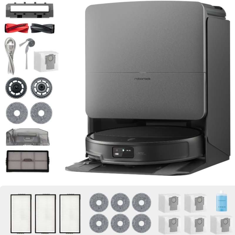 Робот прахосмукачка Roborock Saros 20 Complete, С миене, 36.000 Pa HyperForce, Автоматична станция RockDock, Измиване на моп при 100°C, AI StarSight 2.0, FlexiArm, Аксесоари: 6 мопа, 5 торбички за прах, 3 миещи се филтъра, Почистващ разтвор 200 мл