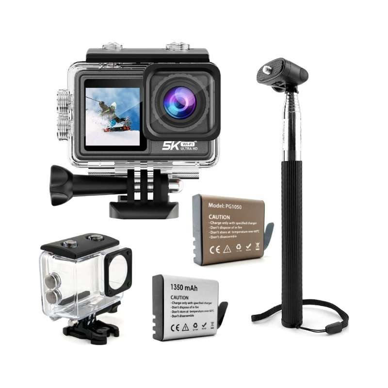 Екшън/спортна камера GOMEDIA V-39S 5K/60 FPS, Wi-Fi, EIS стабилизация, USB-C, водоустойчива до 30 м, черна, 1 бр.
