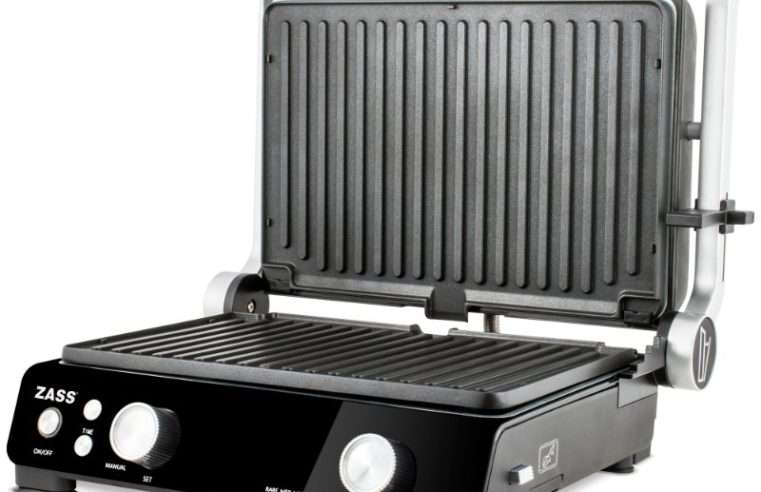Електрическа скара Zass ZDG10 PaniniGrill MasterChef, 2000W, 15 автоматични програми, сензор за готвене, тефлонови плочи сгъваеми на 180 градуса, размер 34 × 23 см х 2 плочи