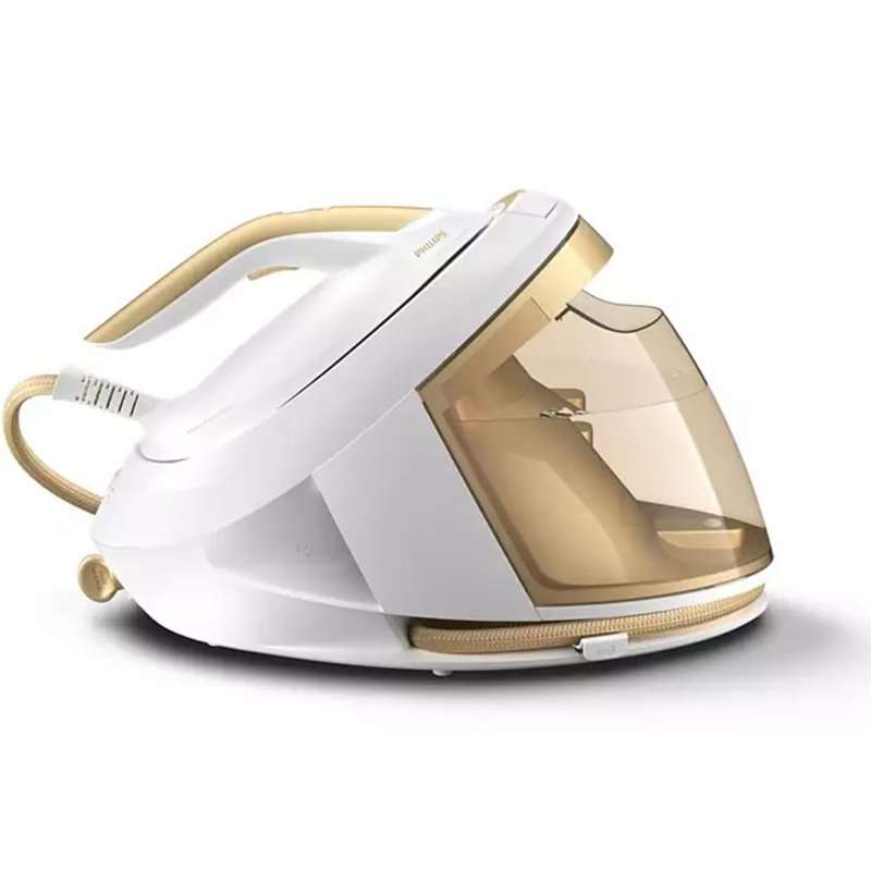 Парогенератор Philips PerfectCare seria 8000 PSG8040/60, 2700W, Технология Optimal Temp, 8 бара, Парна струя 170 гр/мин, Функция Easy De-calc plus, Гладеща плоча SteamGlide Elite, 1,8 л резервоар за вода, Бял/Златист