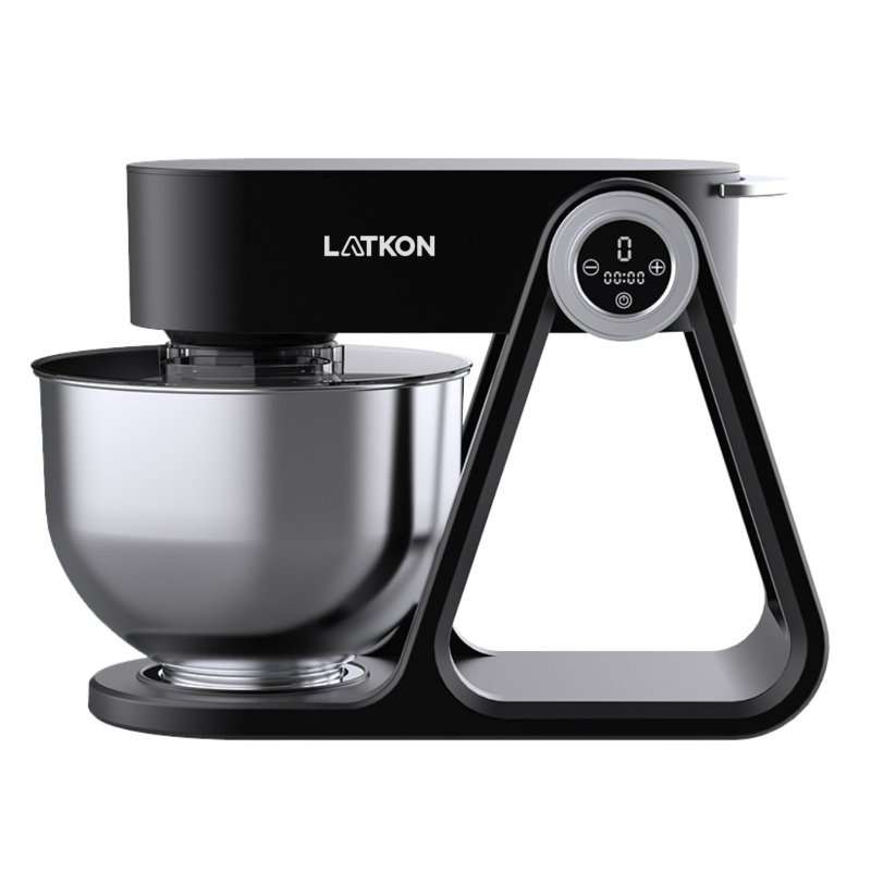 Миксер с купа, Latkon® A5-A, 1500W, Метален корпус, Купа от неръждаема стомана 5 л, 6 скорости, 3D смесване, Сензорен дисплей, 3 аксесоара, Сив