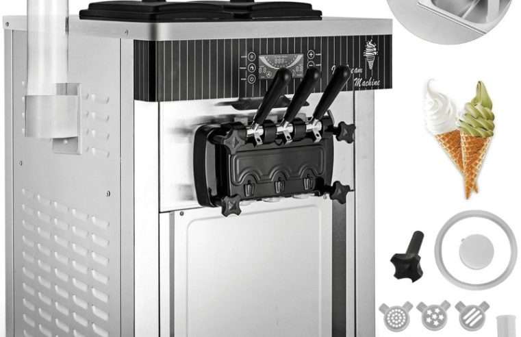 Машина за мек сладолед VEVOR, 2200W, 20-28 литра/час, 2 резервоара по 6л, размери 540x710x815мм