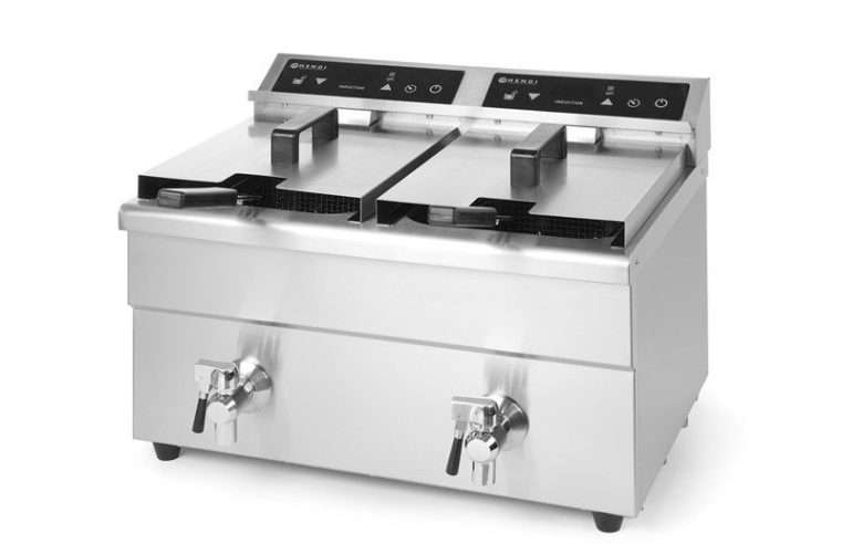Двоен индукционен фритюрник 2×8 lt, корпус от неръждаема стомана, 2x3500W, Hendi Kitchen Line, усилваща функция за бързо нагряване, Hendi, 580x485x(H)406 mm