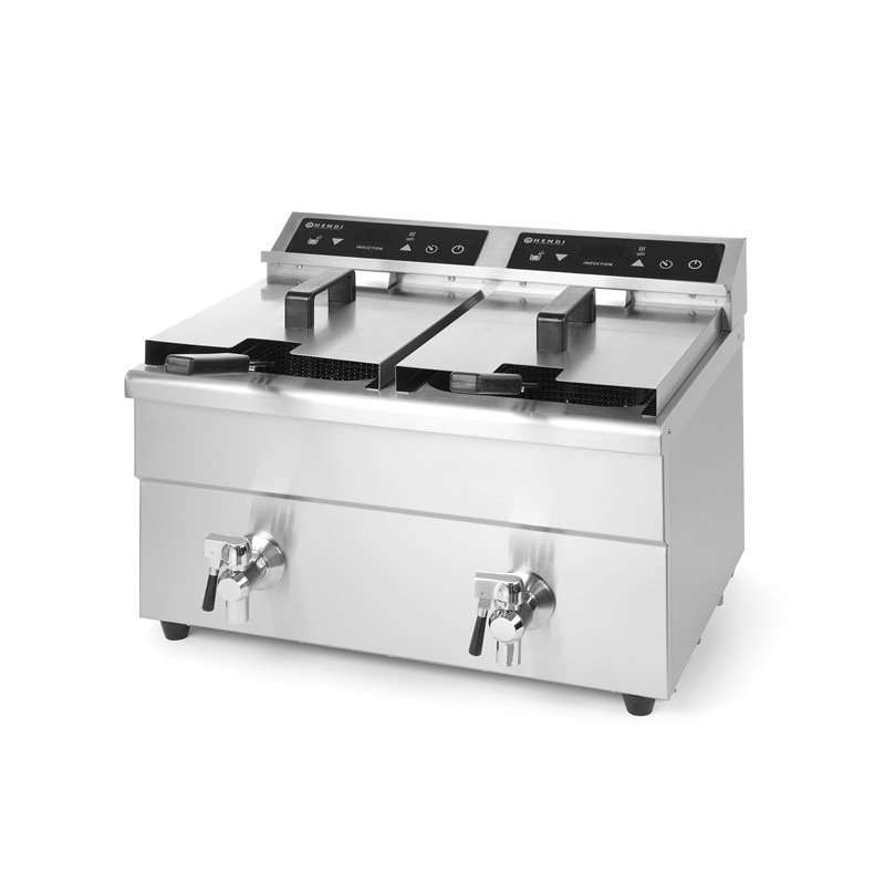 Двоен индукционен фритюрник 2×8 lt, корпус от неръждаема стомана, 2x3500W, Hendi Kitchen Line, усилваща функция за бързо нагряване, Hendi, 580x485x(H)406 mm