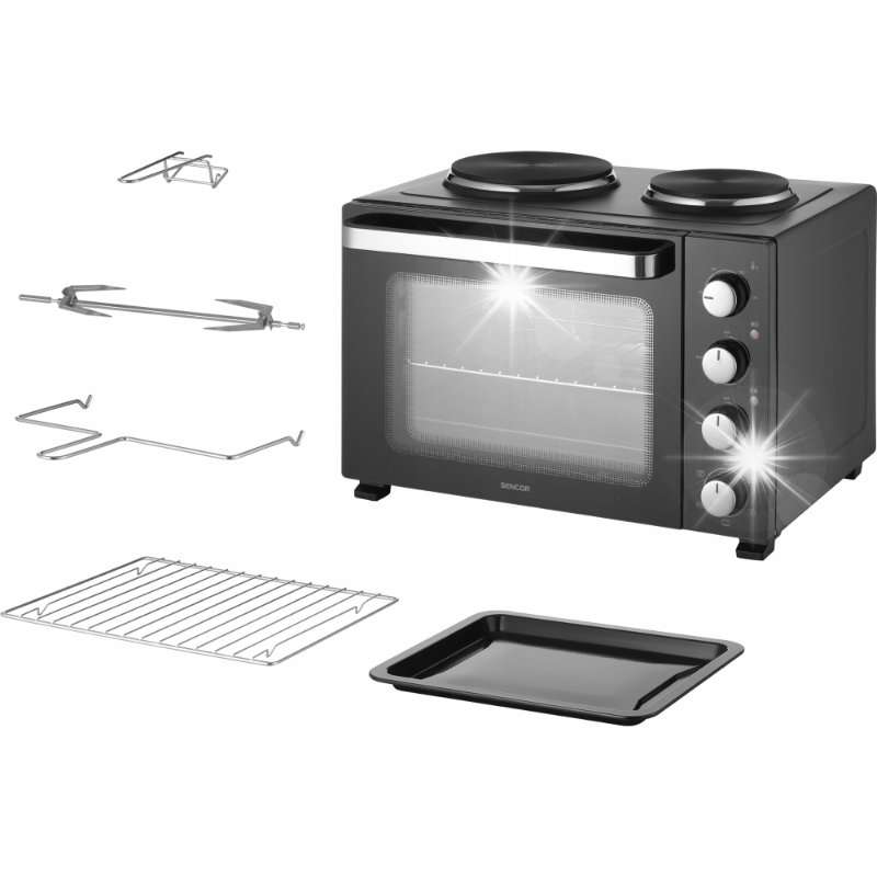 Електрическа фурна Sencor SEO 3500BK 35L 230C черна 3200W комплект 2 нагревателни плочи