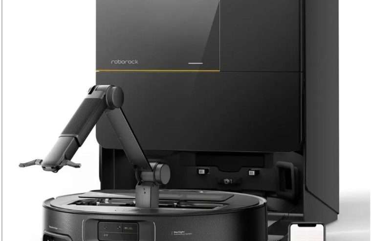 Робот прахосмукачка Roborock Saros Z70 RRE0R50+EWFD28HRR, 22 000 Pa, Смарт робот рамо OmniGrip, Прахосмукачка, моп и усъвърш. система за у-е на препятствията, Автономна навигация StarSight 2.0, 3D картографиране, Lidar, Ултратънък профил 7.98 см, Черен