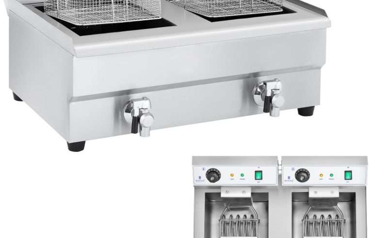 Фритюрник гастрономически Royal Catering, 2x16L, 2x3600W, от неръждаема стомана, с 2 кошници и 2 капака