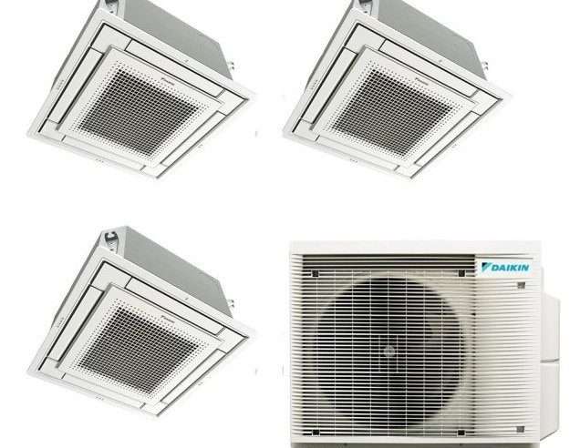 Троен сплит климатик DAIKIN с три вътрешни тела тип касета за таван, две по 9000 BTU и едно 12000 BTU, 3MXM68A-2