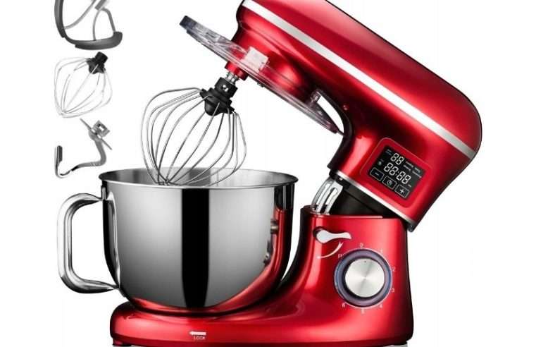 Планетарен кухненски робот Kerch MyCHEF HOT 0786AWHMOQWD, 2000 W номинална / 4000 W пикова мощност, функция за загряване на купата, 6,2 L купа от неръждаема стомана с дръжка, 6 скорости, Metal Gear, LED дисплей, червен