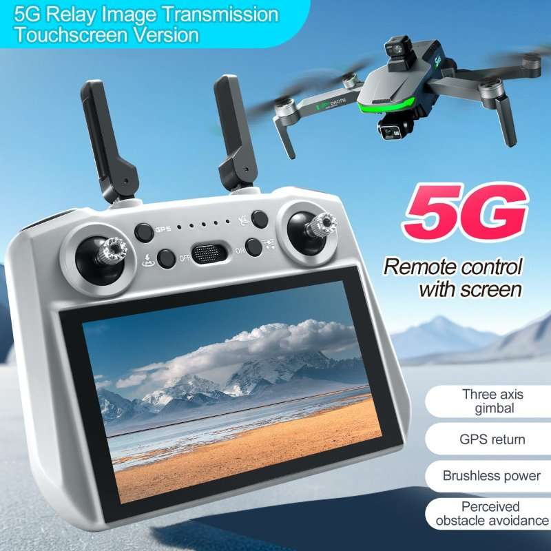 Дрон K0323-0717-emag-6319, 5G GPS, двойна 8K камера, 3-осов гимбал, 360° избягване на препятствия, безчетков мотор, 3800mAh батерия, контролно разстояние 6000 м, сгъваем, сив