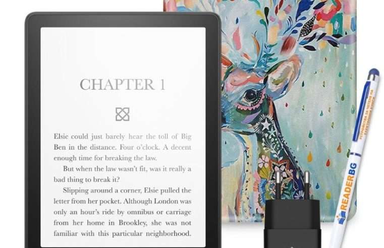 Комплект eBook четец Amazon Kindle Paperwhite 2024 (12th Gen), 16 GB, Дисплей 7″, Черен, Калъф Елен, 4 части