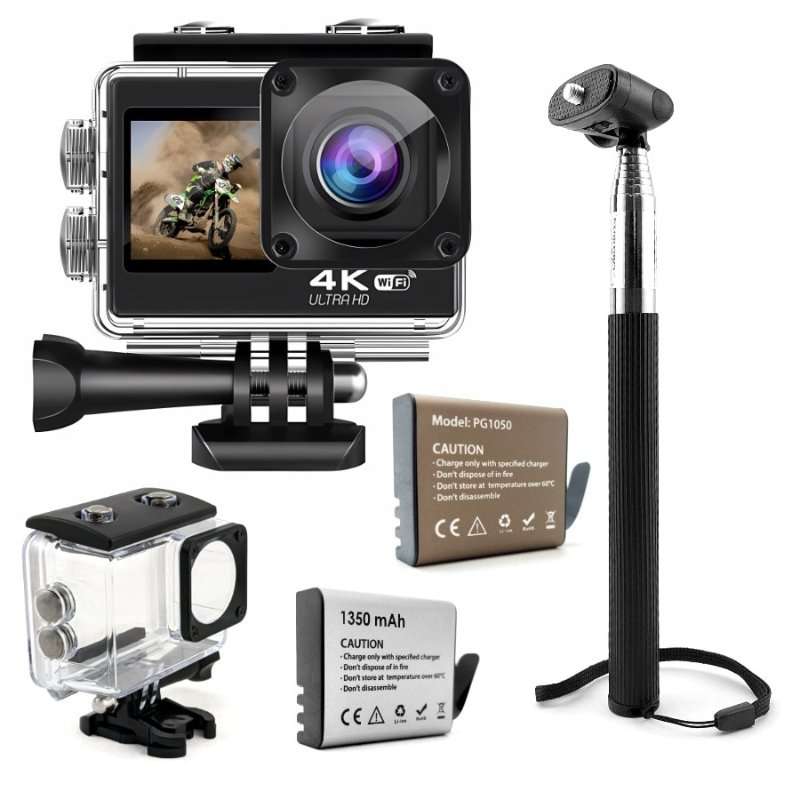 Екшън камера GOMEDIA V-35, 4K, 60 fps, Wi-Fi, 2 батерии, водоустойчива