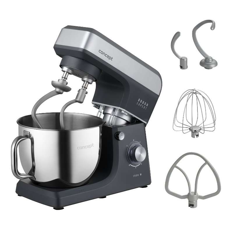 Планетарен кухненски робот Concept Dough Expert RM6010, 1900 W, 7 л купа от неръждаема стомана с нагряване до 42°C, двойна кука за тесто, 6 скорости, планетарна система и включени аксесоари