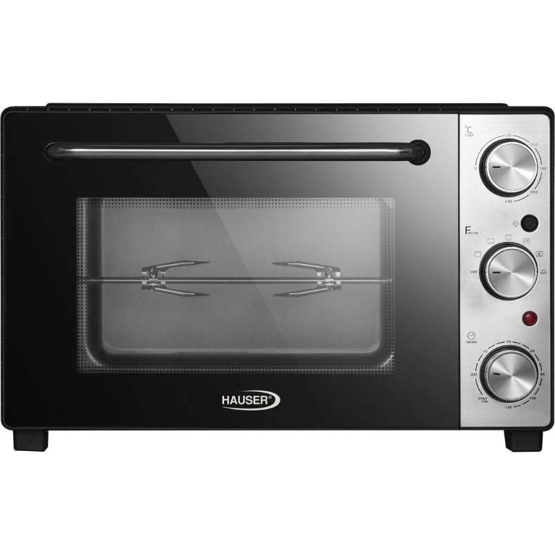 Hauser TO-3517 Грил, 1700W, 35 L, 120-минутен таймер, Долен и горен нагревател, 4-позиционен контрол, 100-230 градуса, Смесване на въздуха и функция за шиш, Черен/Неръждаема стомана