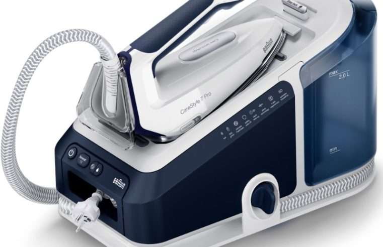 Станция за гладене Braun CareStyle 7 Pro IS7282BL, 2700W, 8 бара, Променлива пара 180 гр/мин, Парна струя 600 гр/мин, Резервоар 2 л, Технология iCare, Технология FreeGlide 3D, Гладеща плоча EloxalPlus, Бял/Син