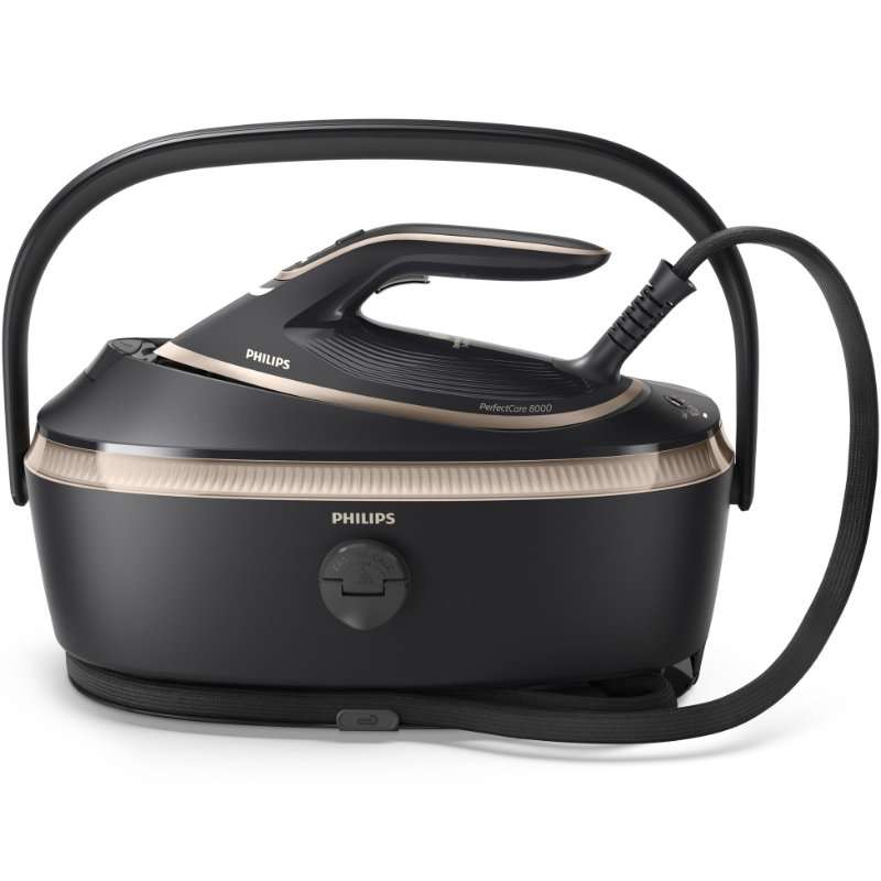 Парогенератор Philips серия 8000 PSG8300/20, Технология OptimalTEMP, Гарантирано без изгаряния, Макс. пара 210 гр/мин, Парна струя 850 гр, Резервоар 1,4 л, Плоча SteamGlide Elite, ЕКО режим, Автоматично изключване за безопасност, Син