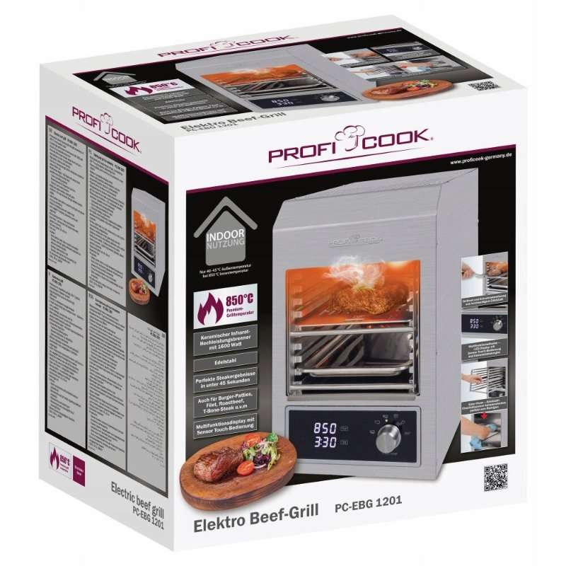 Електрическа скара Profi Cook, модел PC-EBG 1201, 1600W, инокс, 30×18см, пълен комплект с аксесоари