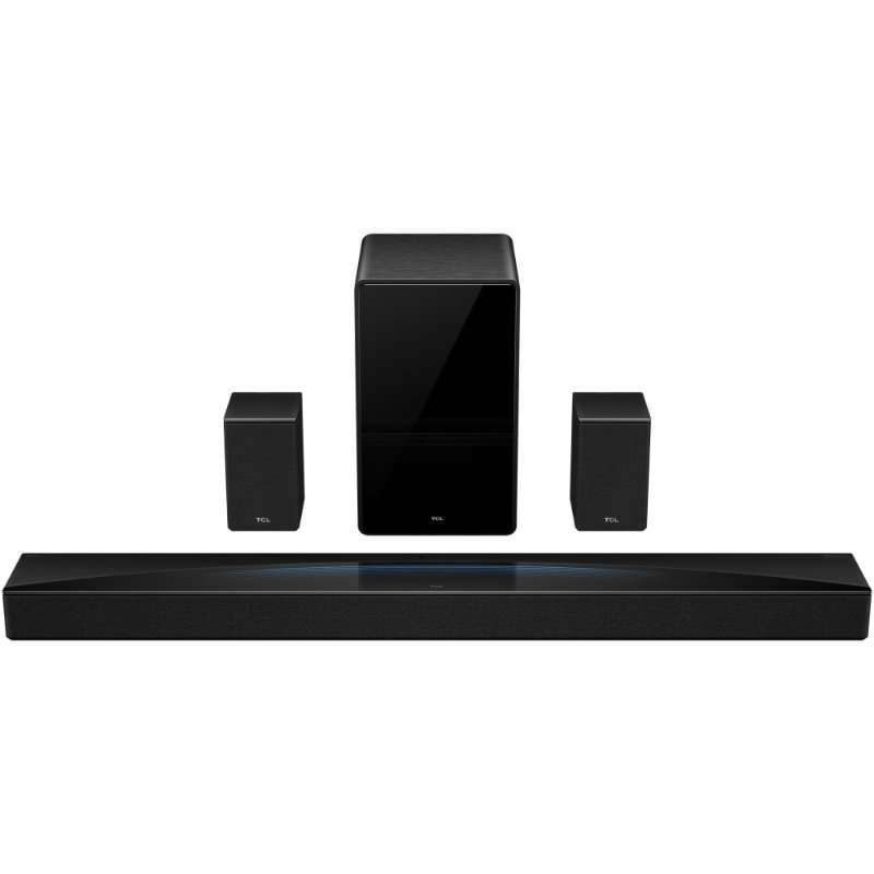 Саундбар TCL Q85H Pro, 7.1.4, 860W, Bluetooth 5.1, Dolby Atmos & DTS-Virtual:X, e-ARC (4K@120Hz), Безжичен субуфер, Черен