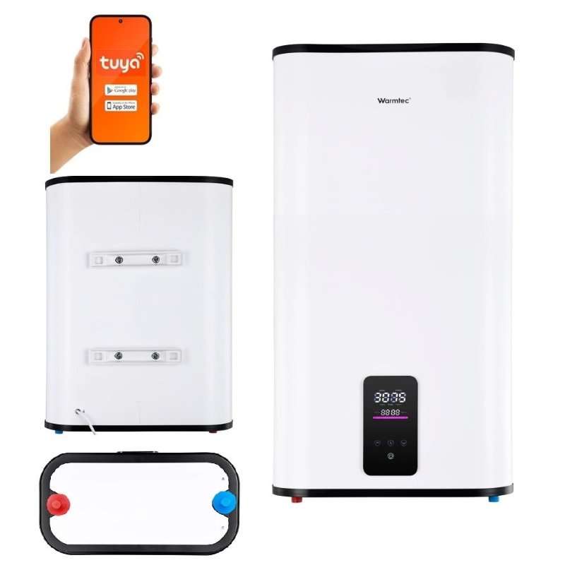 Електрически бойлер Warmtec BP80 80л 2000W Wi-Fi тънък бял 52.5x28x96см