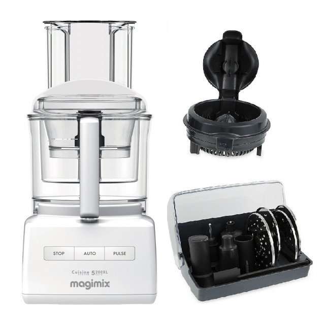 Мултифункционален робот Magimix CS5200XL, 1100 W, Професионален мотор, 3 купи (3.6л/2.6л/1.2л), Автоматична скорост, Бял