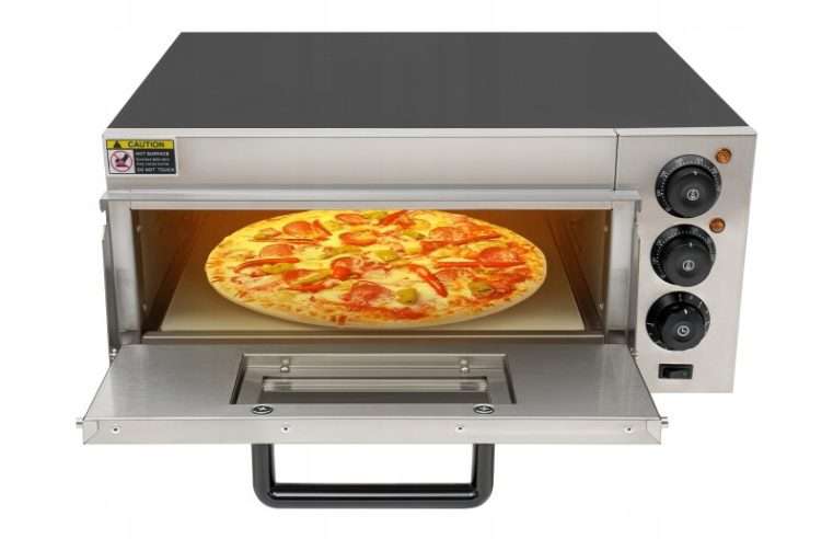 Електрическа фурна за пица Clatronic, 1200W, 350C, червена, комплект с 2 лопатки и нож за пица, камък 32см