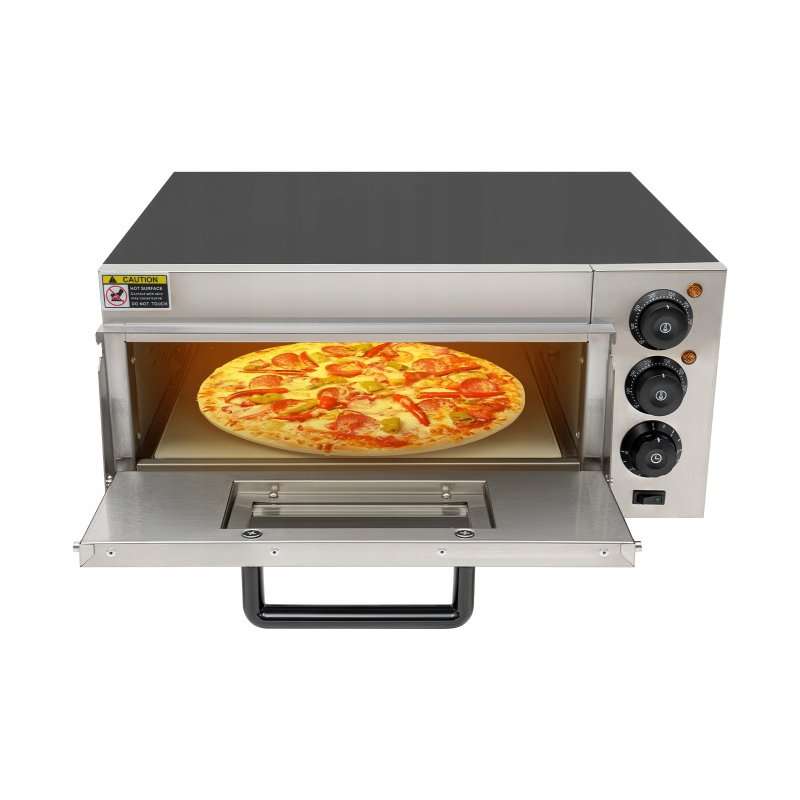 Електрическа фурна за пица Clatronic, 1200W, 350C, червена, комплект с 2 лопатки и нож за пица, камък 32см
