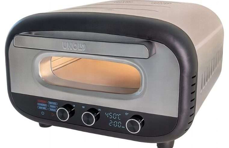 Електрическа фурна за пица Unold 68806 Alfredo, 1700W, 450°C, сребриста, 46,3×47,2×28,6см, комплект с лопатка за пица