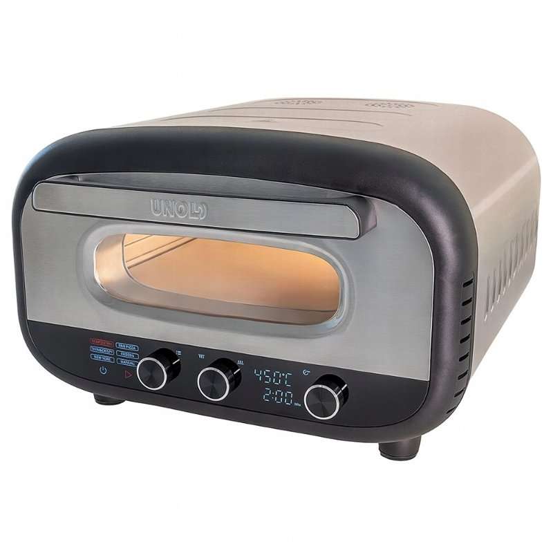 Електрическа фурна за пица Unold 68806 Alfredo, 1700W, 450°C, сребриста, 46,3×47,2×28,6см, комплект с лопатка за пица