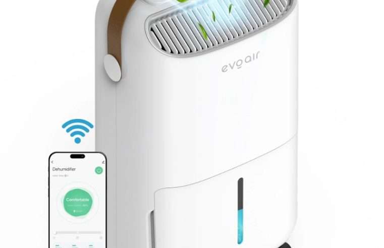 Изсушител Evoair, NovaDry 16 Smart, 16л/24ч, Сензор за влажност, Функция за йонизация, Сушене на дрехи, Резервоар 2.5л, UVC лампа, Бял, Кафява каишка