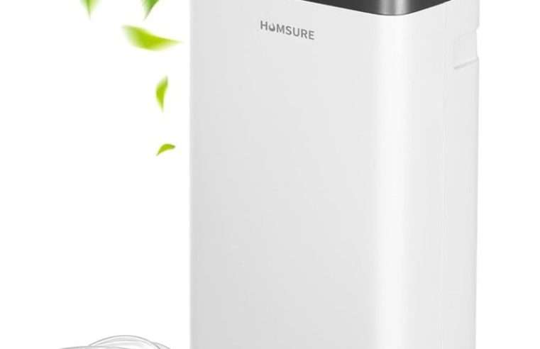 Изсушител за въздух, HUMSURE, бял/сив, 16л/ден, 230W, резервоар 1.4л, функция за сушене на дрехи, непрекъснат дренаж, 24ч таймер, режим сън, автоматично размразяване, за къща, апартамент, мазе, гараж