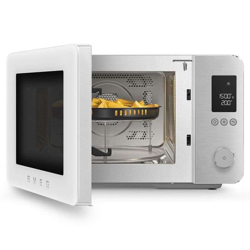 Комбинирана микровълнова фурна с горещ въздух SMEG Collezione MOC02WHMEU, 900W, 27 л, 25 програми, Плавно затваряне, Индивидуални настройки, Бял мат