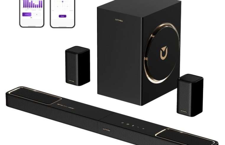 Саундбар ULTIMEA Skywave F40 Boom, 5.1.2, Dolby Atmos, SurroundX система с 2 задни високоговорителя, 6.5” субуфер, 460W, HDMI eARC, Bluetooth 5.4, Черен