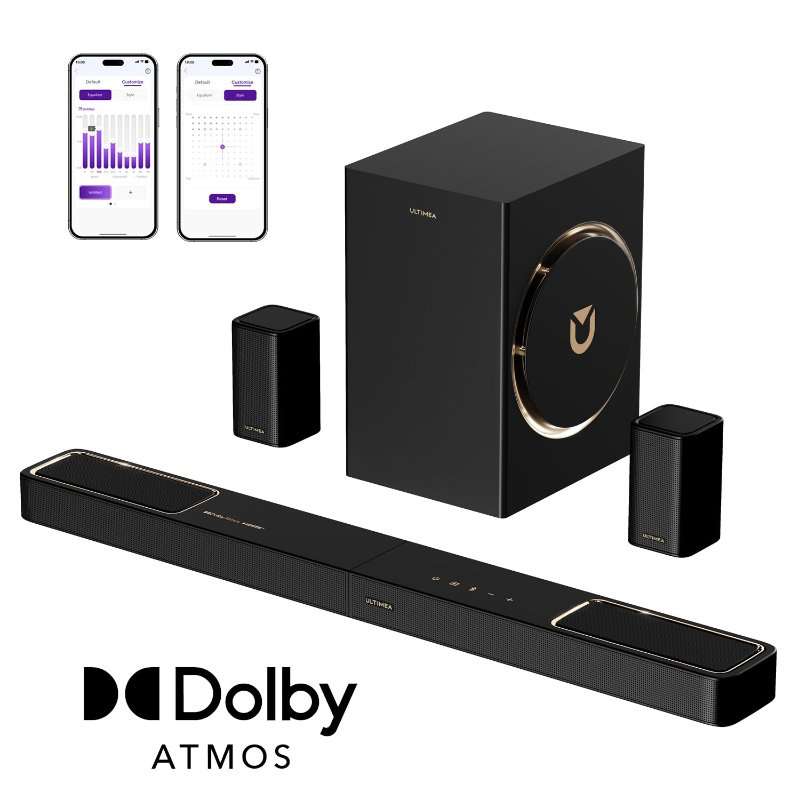 Саундбар ULTIMEA Skywave F40 Boom, 5.1.2, Dolby Atmos, SurroundX система с 2 задни високоговорителя, 6.5” субуфер, 460W, HDMI eARC, Bluetooth 5.4, Черен