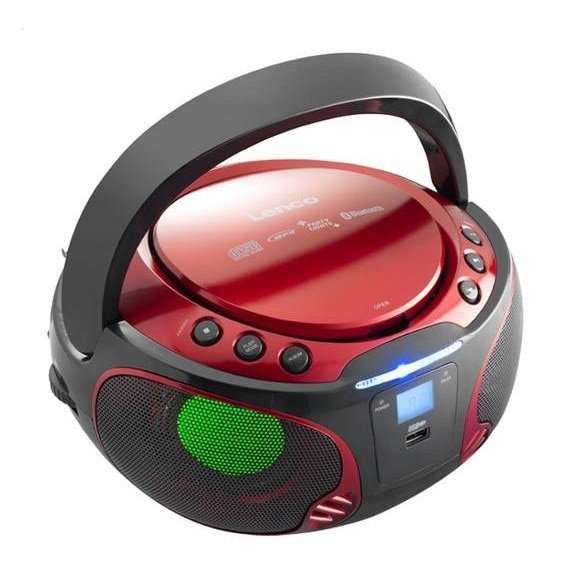 Радио CD Lenco SCD-550RD (1H2EIQSA3), CD/MP3, Bluetooth, USB, AM/FM радио, AUX вход, изход за слушалки, 2 x 1,8 W, светлинни ефекти, червен