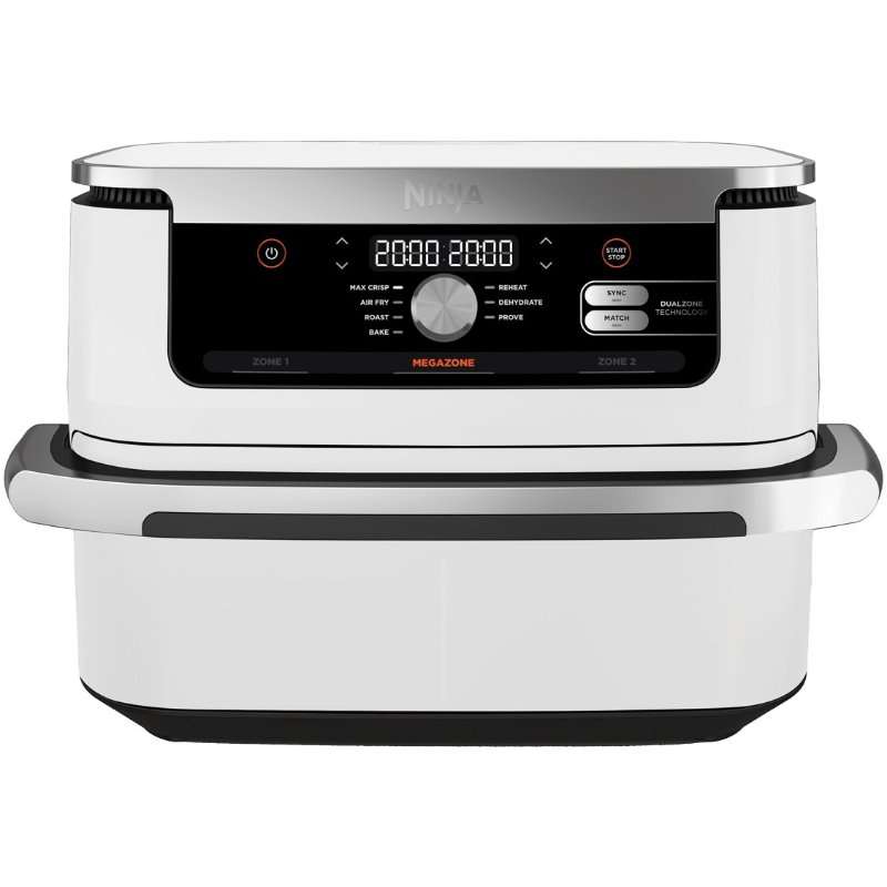 Еър фрайер Ninja Flex Drawer AF500EU, 2470 W, 10.4 L, капацитет за храна 2 kg, температурен диапазон 40 – 240 °C, две зони за готвене, 7 програми, бял