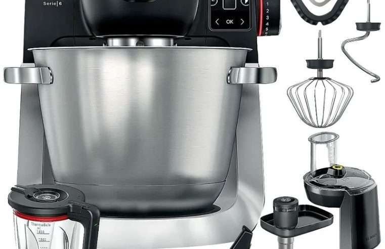 Планетарен робот, Bosch, MUMS6ZS34, 5.5 литра, 1600 W, 7 скорости, 3D планетарно смесване, вградена везна, черно и сребристо, комплект от 15 части, неръждаема стомана, вграден таймер