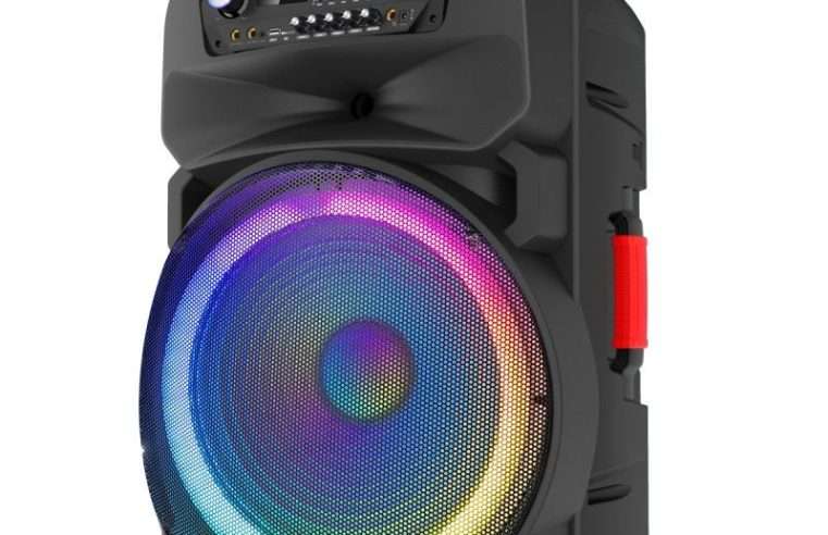 Активна тонколона Elekom EK-1818, Преносима, 18″ +Tweeter, 2400W, Led осветление, Караоке, Два микрофона, Презаредима батерия