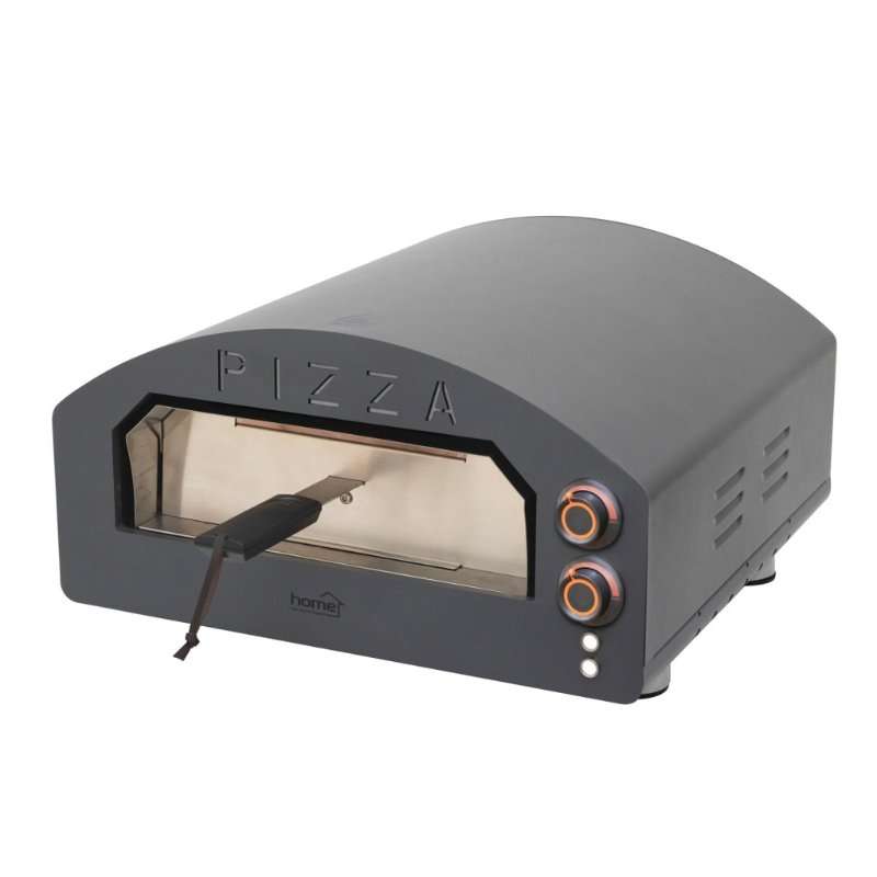 HOME HGPZ02 електрическа фурна за пица, 2000W, макс. 380 °C, IPX4 защита, 33×33 см повърхност за печене, 1,5 см кордиеритен камък за пица, врата от неръждаема стомана