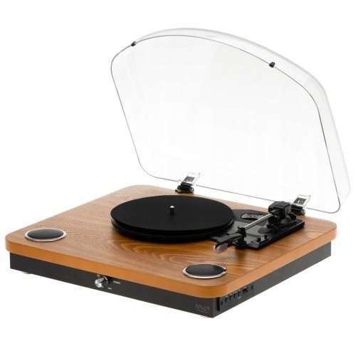 Грамофон ADLER AD 1914 Wood Bluetooth 5.4, запис на USB, 3 скорости 33 1/3/45/75 RPM, стерео високоговорители 2 x 0,8 W, RCA изход, кафяв