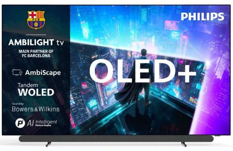 Телевизор Philips AMBILIGHT tv OLED+ 48OLED911, Bowers & Wilkins, 121 см, Smart TV, 4K Ultra HD, 165Hz, Клас G, Модел 2026