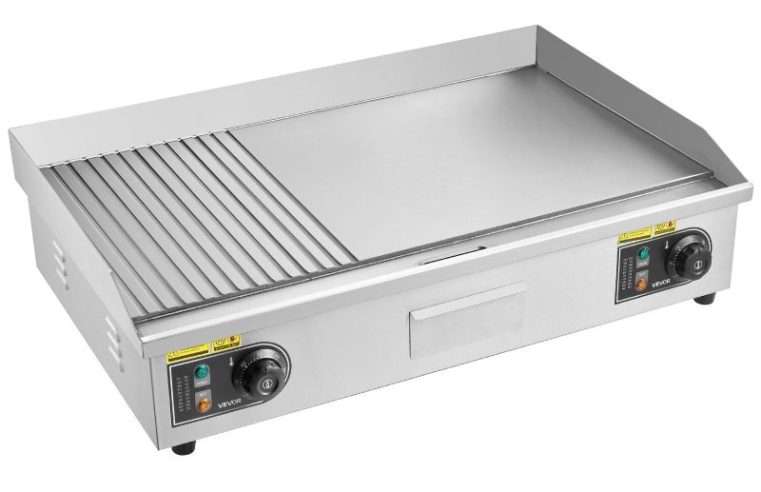 Електрически грил VEVOR, 725×400мм, 4400W, регулируема температура 50-300C, от неръждаема стомана, с 2 шпатули и 2 четки, комплект