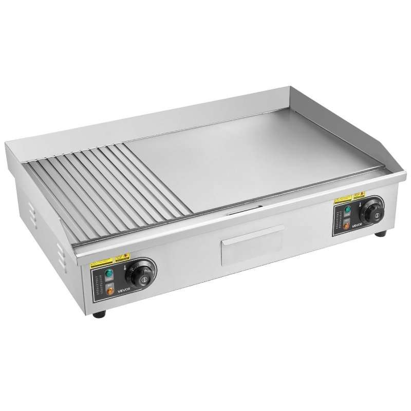 Електрически грил VEVOR, 725×400мм, 4400W, регулируема температура 50-300C, от неръждаема стомана, с 2 шпатули и 2 четки, комплект