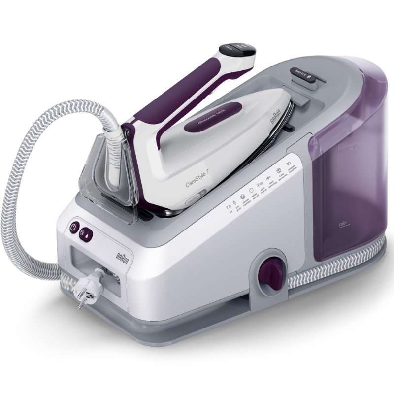 Парогенератор Braun CareStyle 7 IS7266VI, 2400W, 7.5 bar, Променлива пара 160 г/мин, Парна струя 550 г/мин, Резервоар 2 л, Технология iCare, Технология FreeGlide 3D, Плоча EloxalPlus, White-Violet