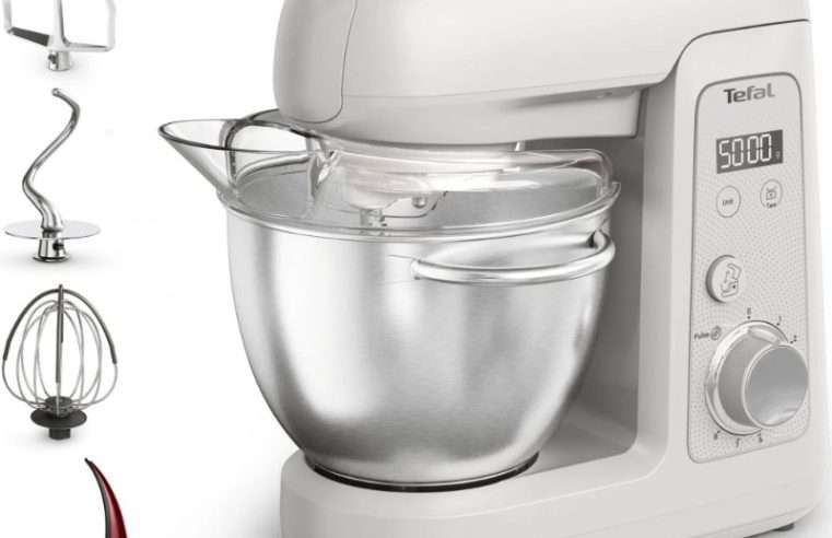 Кухненски робот Tefal Bake Partner+ QB540BF0, 1100 W, Капацитет на купата 4.6 л, 8 степени на скорост, Функция Pulse и Smart Bake Detect, Вграден кантар, Бъркалка, Кука за тежко тесто, Инокс, Сив
