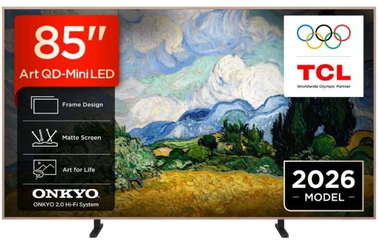 Телевизор TCL MiniLed Art 85A400 Pro, 85″ (214 см), Smart Google TV, 4K Ultra HD, 144Hz, Клас E (Модел 2026)