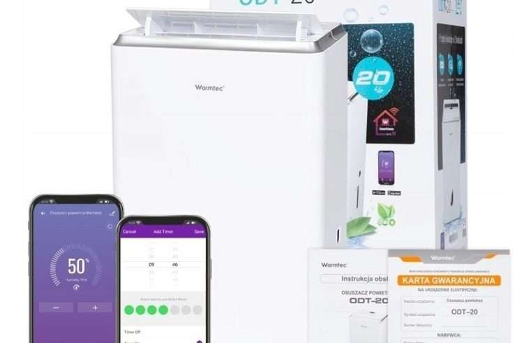 Влагоабсорбатор Warmtec Odt-20, дренажен маркуч, ръководство за потребителя на румънски език, Emultimax, площ за обезвлажняване до 34 м², резервоар за кондензат 4,2 л, въздушен поток 170 м³/ч, 36 x 57 x 20 см, бял
