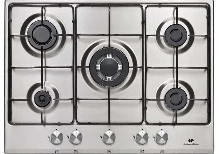 Котлон за вграждане CONTINENTAL EDISON CECTG5VIX, Газ, 5 котлона, WOK горелка, Неръждаема стомана