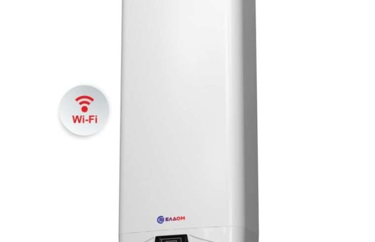 Плосък бойлер ЕЛДОМ Галант DU080W-W, 80 л. 3.3 kW, два водосъдържателя, двупозиционен монтаж, Wi-Fi