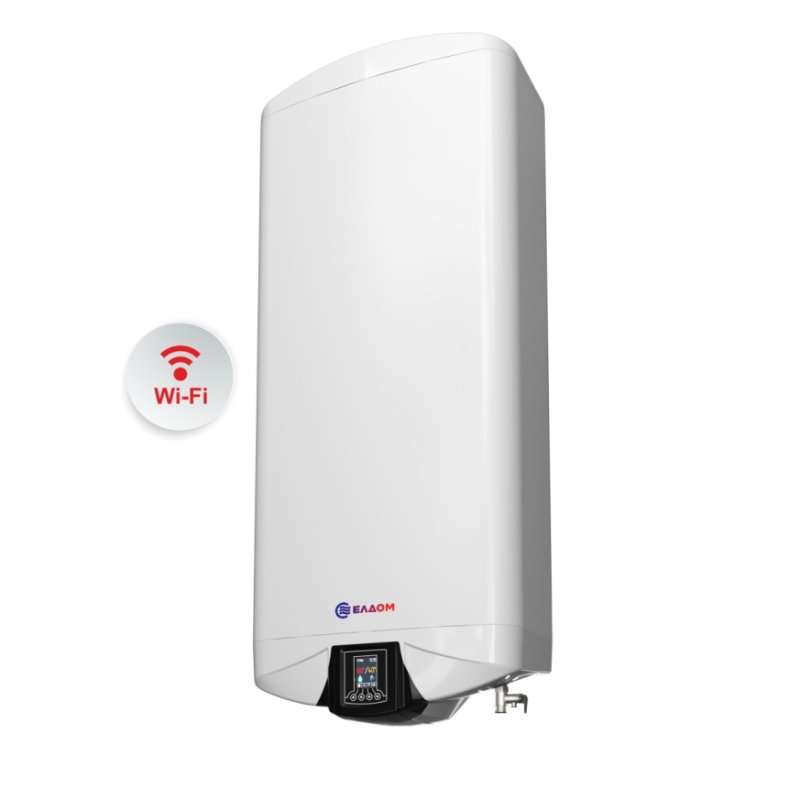 Плосък бойлер ЕЛДОМ Галант DU080W-W, 80 л. 3.3 kW, два водосъдържателя, двупозиционен монтаж, Wi-Fi