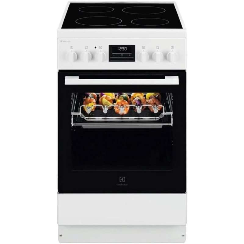 Готварска печка Electrolux LKR540267W, Електрическа, Стъклокерамика, 4 зони за готвене, Рафт за барбекю, Електронен таймер, Грил, Осветление на фурната, Клас А, 50 см, Бял
